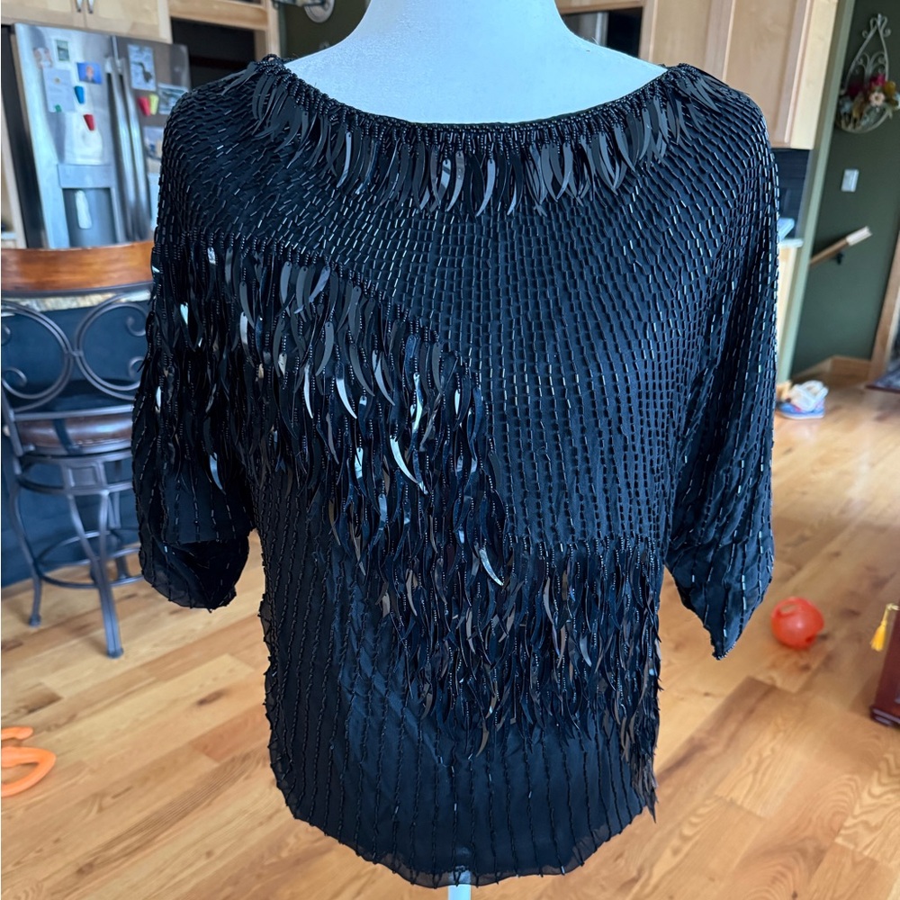 Oleg Cassini Black Textured Blouse